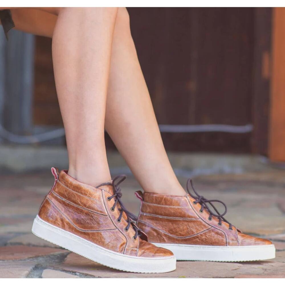 Bed I Stu Rossela High Top Sneaker Tan Smooth Leather Size 10 Lightly Worn Comfy
